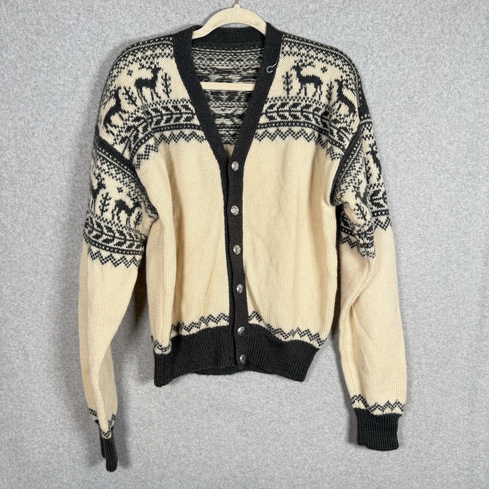 Vintage Wool Cardigan Womens Medium Fair Isle Sweater Holiday Christmas